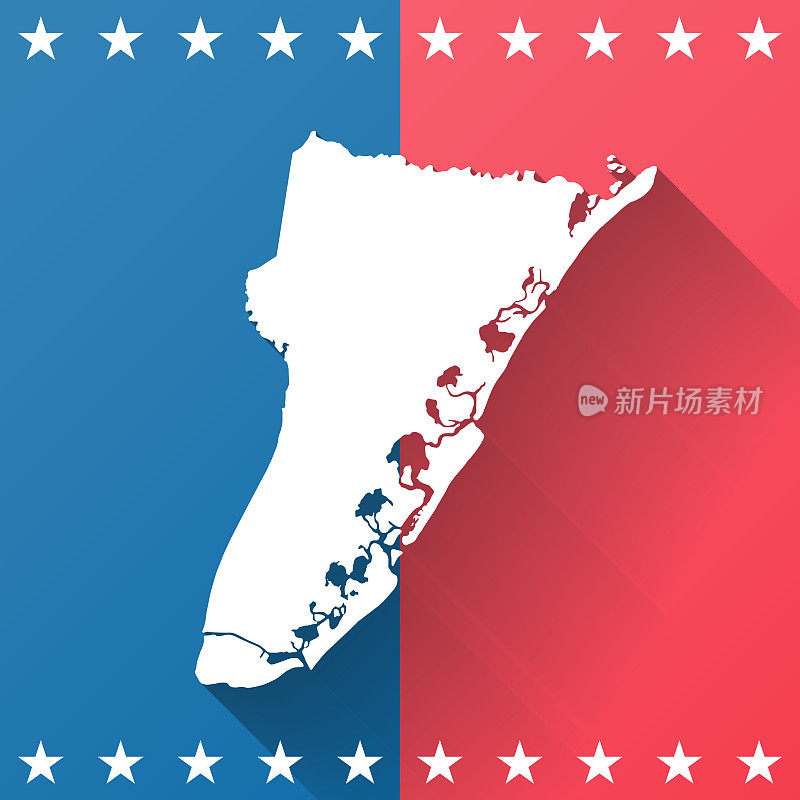 开普梅县，新泽西州。地图在蓝色和红色的背景