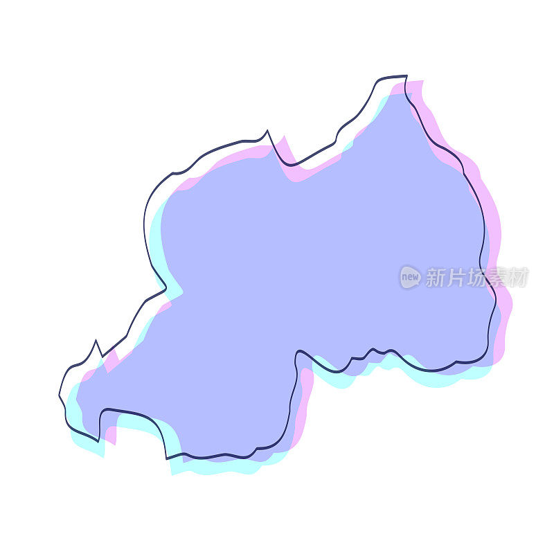 卢旺达地图手绘-紫色与黑色轮廓-时尚的设计
