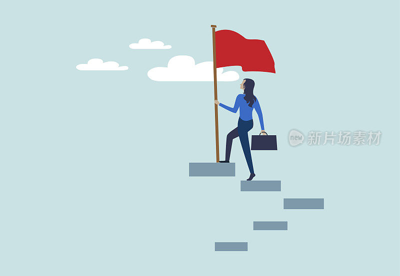 通往成功的阶梯,成功的女商人爬上了事业的阶梯。