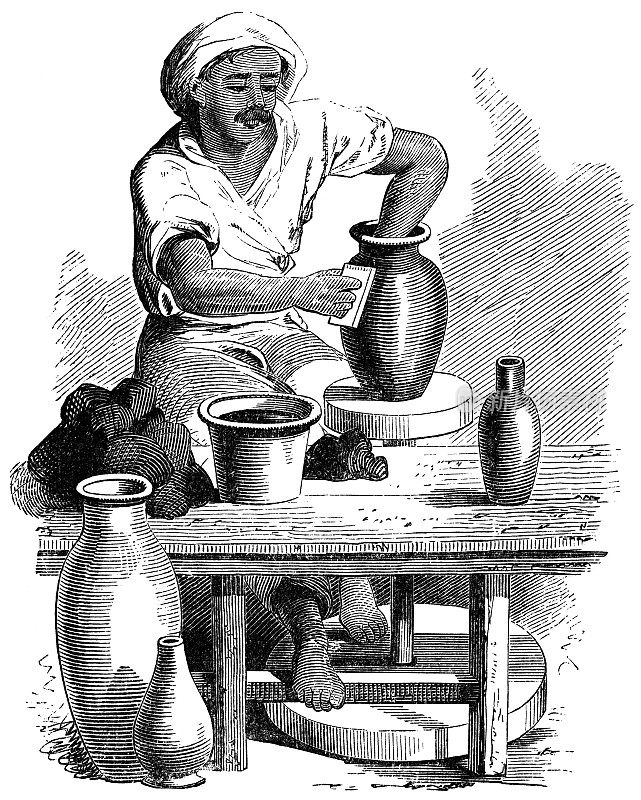 在雅法,以色列-奥斯曼帝国19世纪使用陶工轮的陶工