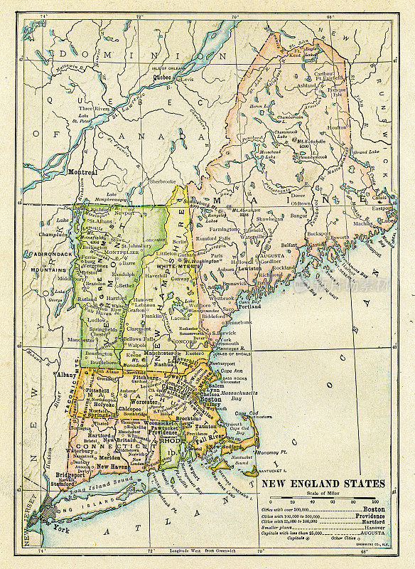 新英格兰州地图1898年
