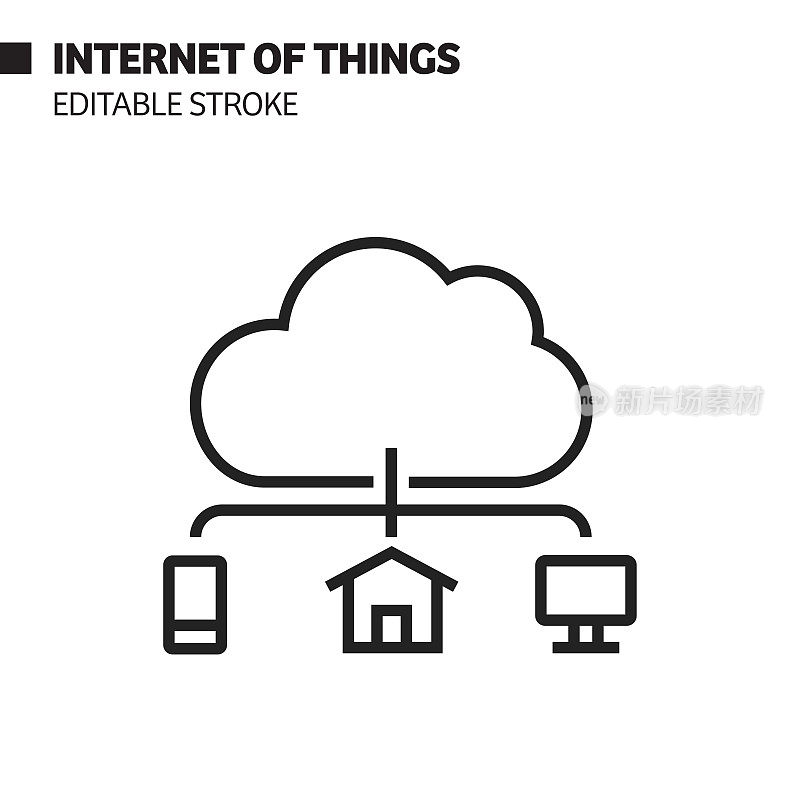 物联网线图标，轮廓向量符号插图。完美像素，可编辑的描边。