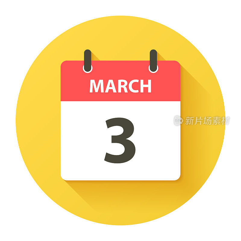 3月3日-圆日日历图标在平面设计风格