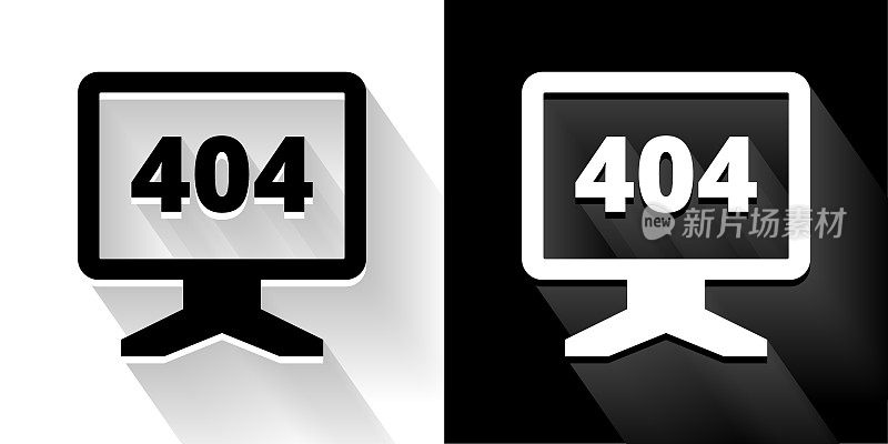 404错误监视器长阴影黑白图标