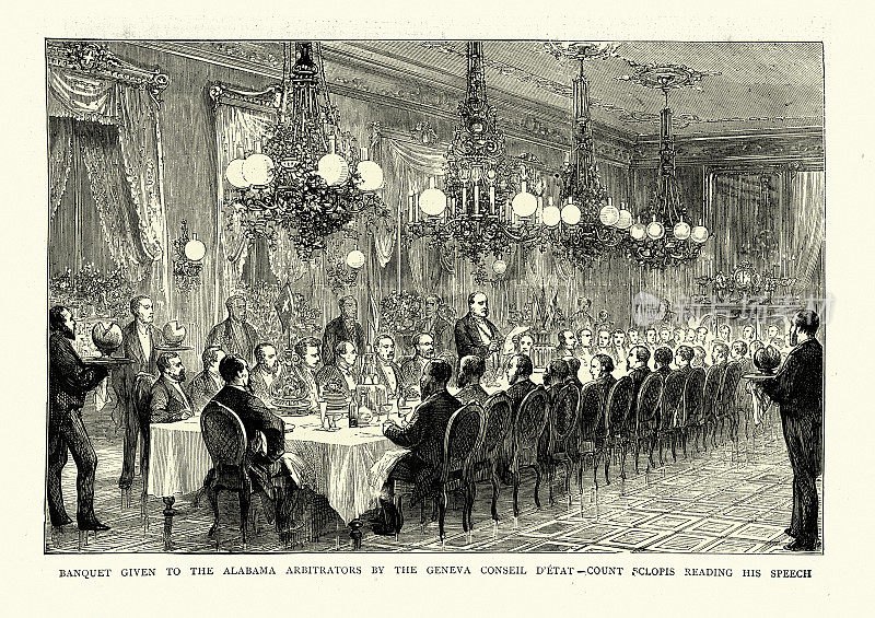 十九世纪七十年代，维多利亚时代的盛大宴会，斯科拉皮斯伯爵宣读他的演讲