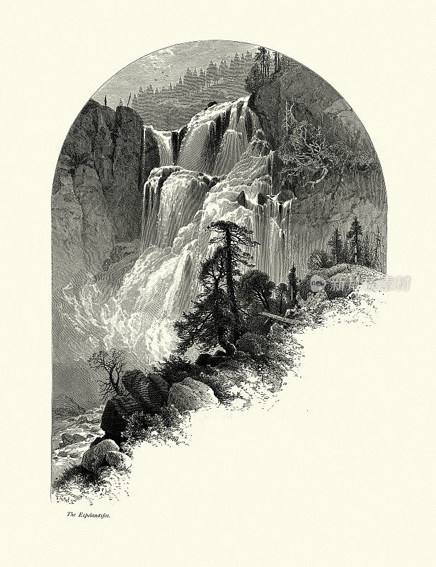 埃斯兰瀑布，挪威，19世纪