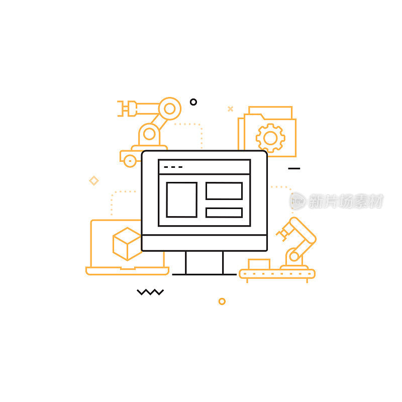 工业4.0相关现代线条风格矢量插图