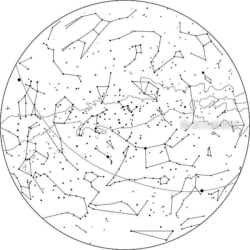 矢量恒星和行星图，天文天空图
