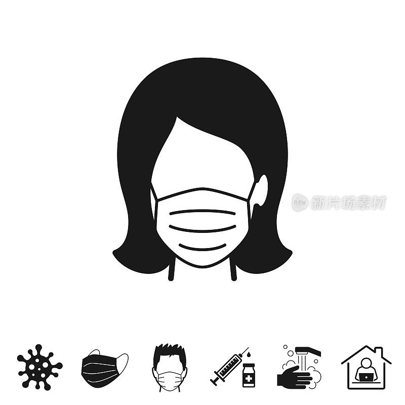 妇女在医疗脸保护口罩。图标的设计上的白色背景