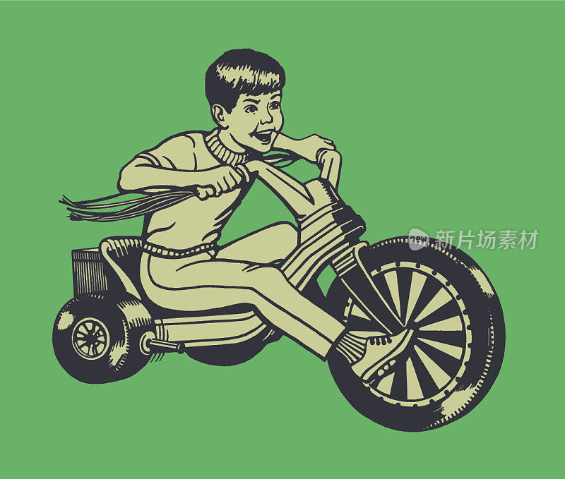 男孩骑着三轮车