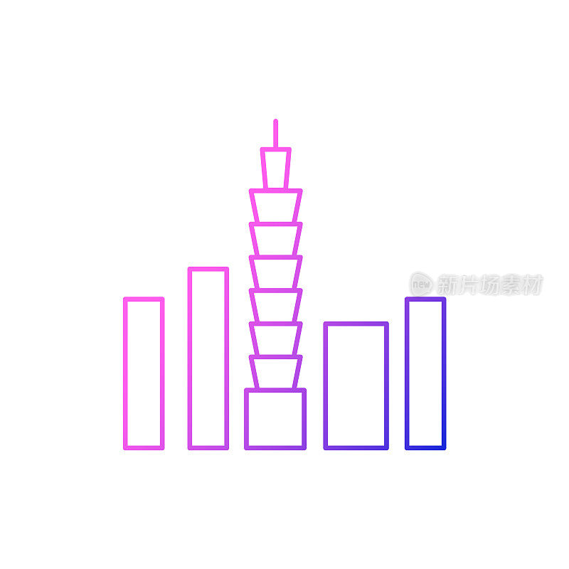 台北101摩天大楼轮廓图标。台湾。东方的风俗。亚洲项目。分离矢量图例