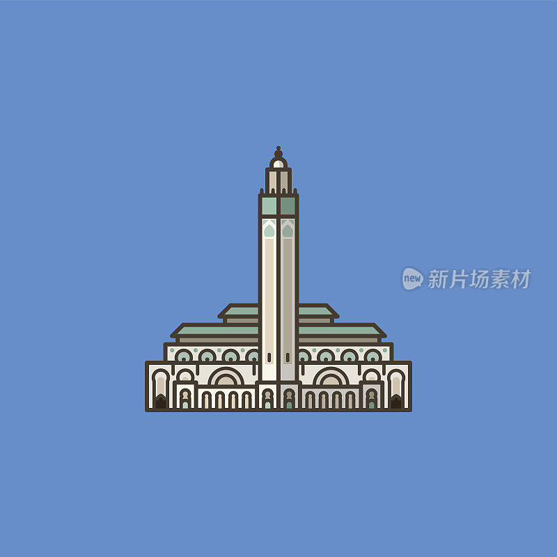 哈桑二世清真寺在卡萨布兰卡矢量插图