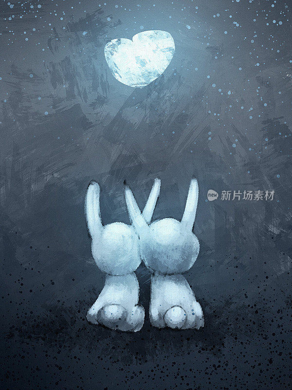 数码画的两只相爱的兔子