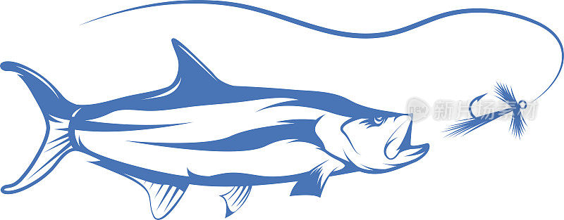 海鲢和鱼饵矢量设计插图