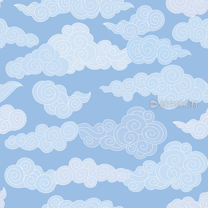 漩涡纹云纹，中式风格。多云的天空装饰背景