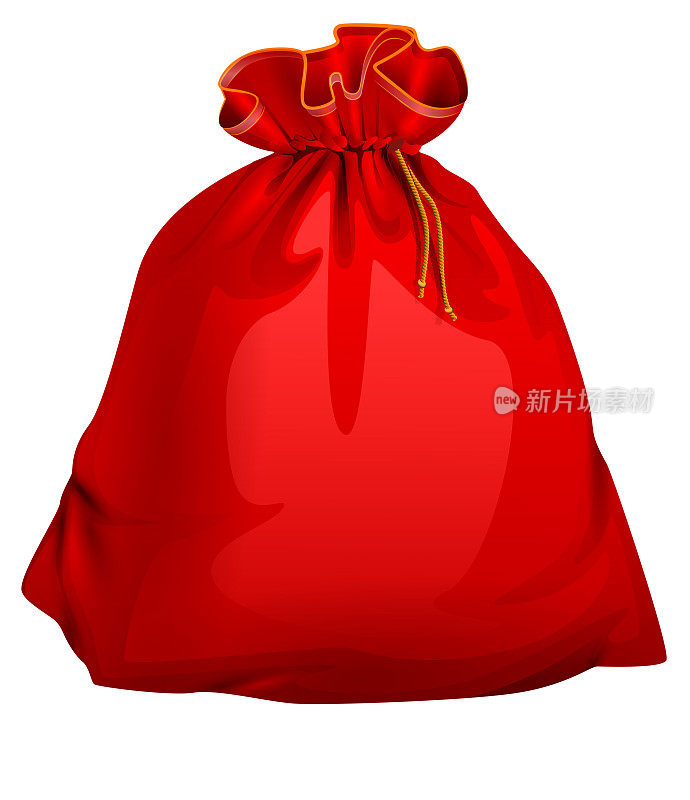 红色绑封闭满圣诞老人袋与礼物。圣诞配件