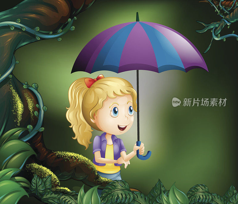 女孩在森林里用伞
