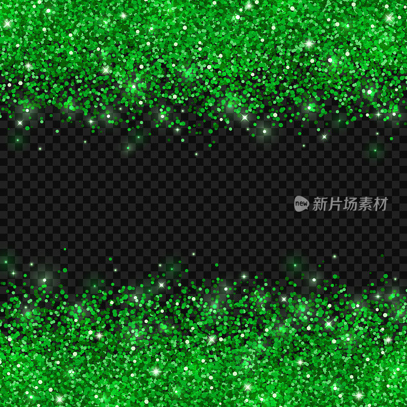 黑色透明背景上的绿色闪光。向量