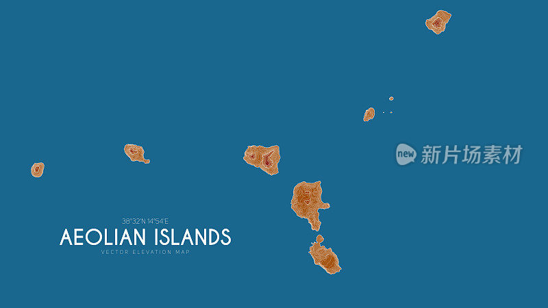 意大利伊奥利亚群岛地形图。矢量详细高程地图的岛屿。地理优美的景观轮廓海报。