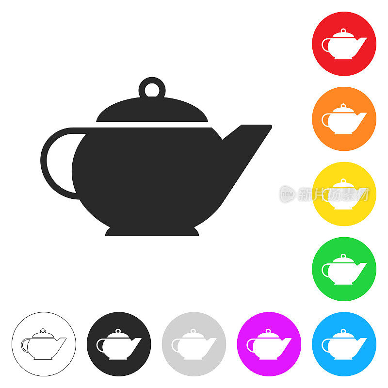 茶壶。按钮上不同颜色的平面图标