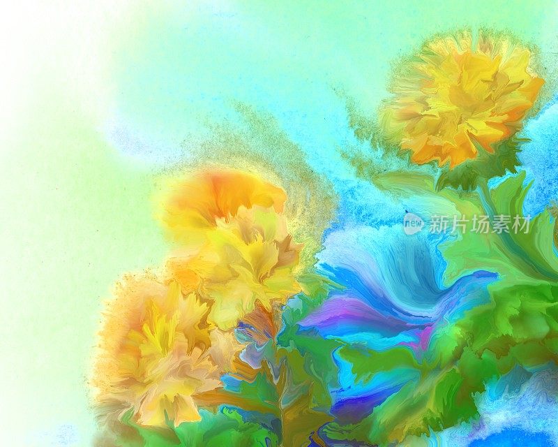 黄色的蒲公英，水彩画