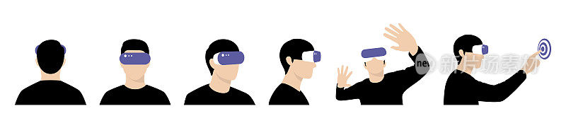 虚拟现实和元宇宙概念的图标，人类戴着虚拟现实眼镜，玩游戏