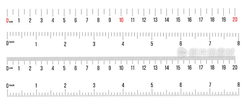 标尺20厘米，8英寸。长度测量比例表。矢量插图统治者