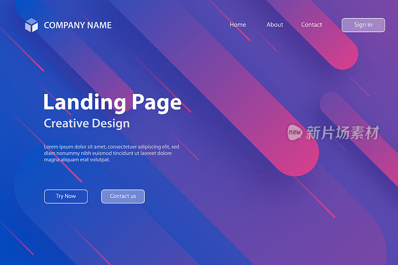 着陆页面模板-抽象设计与几何形状-流行紫色梯度