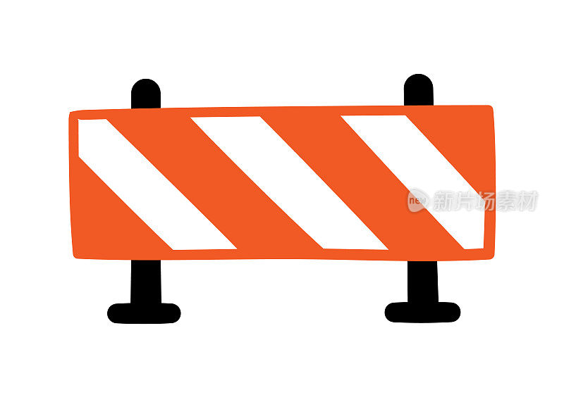 手绘信号路障。涂鸦橙色交通路障。修理栅栏。矢量插图孤立在白色背景上