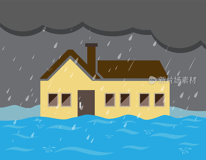 雨和洪水概念插图
