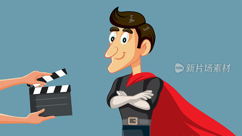 演员拍摄超级英雄动作电影矢量卡通插图