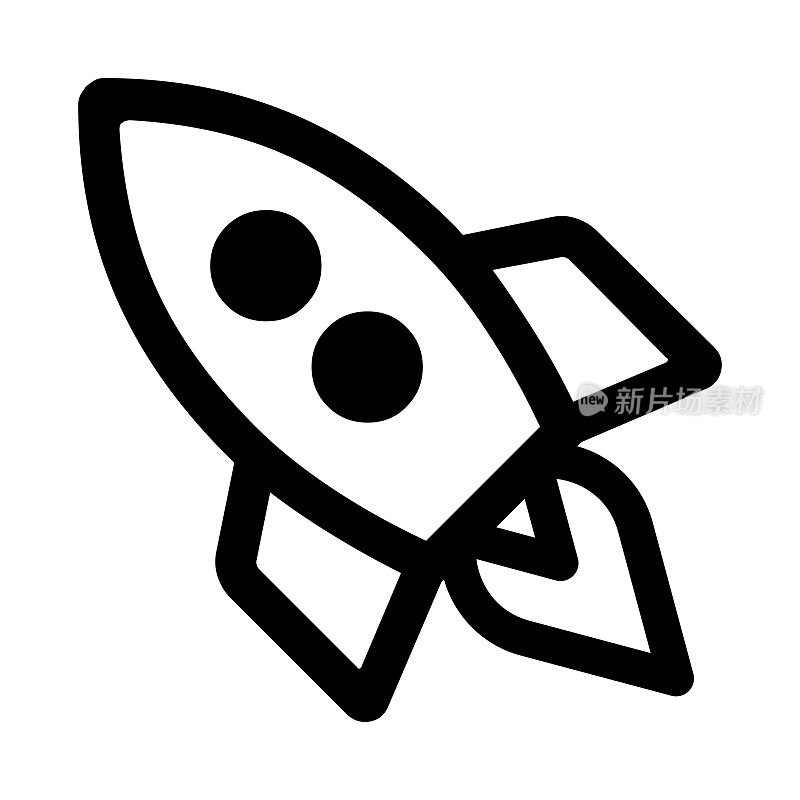 火箭飞行图标孤立在白色背景黑色火箭船符号矢量插图