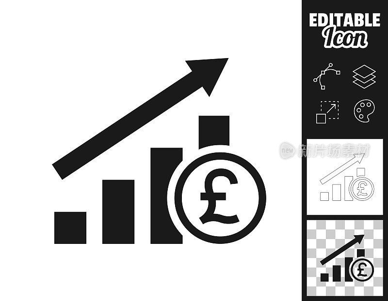 英镑汇率上升图表。图标设计。轻松地编辑