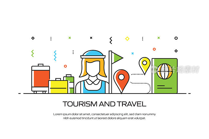 旅游和旅游相关的线风格横幅设计的网页，标题，小册子，年度报告和书籍封面