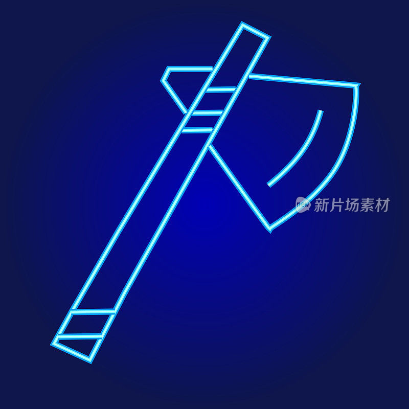 复古街机游戏木斧武器彩色霓虹蓝细线图标-可编辑笔划