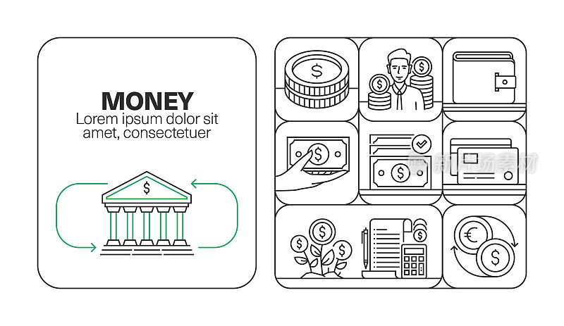 金钱横幅线图标集设计