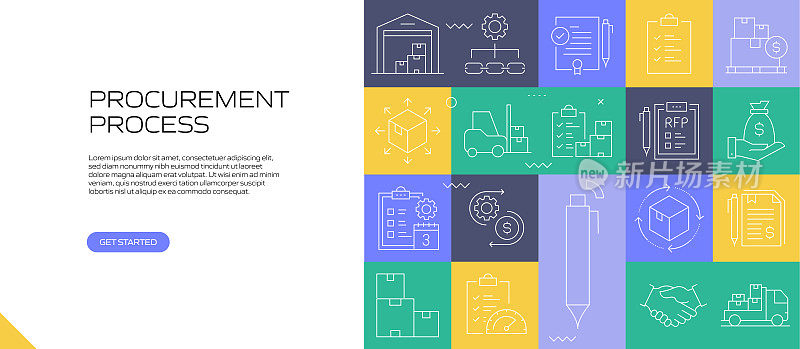 采购过程网站横幅与线性图标，新潮的线性风格矢量