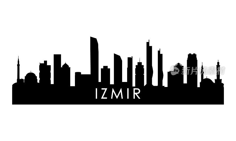 伊兹密尔的轮廓。黑色伊兹密尔城市设计孤立在白色背景。