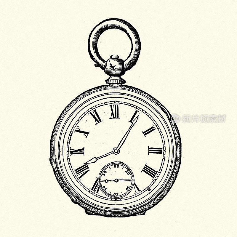 复古插图的维多利亚怀表，钟表，1890年代，19世纪