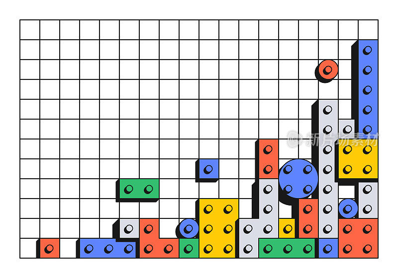 矢量背景与网格上的彩色玩具块。