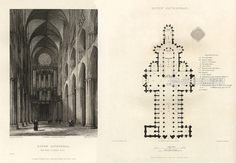 法国大教堂，鲁昂大教堂，鲁昂，法国，古董法国雕刻，1837年