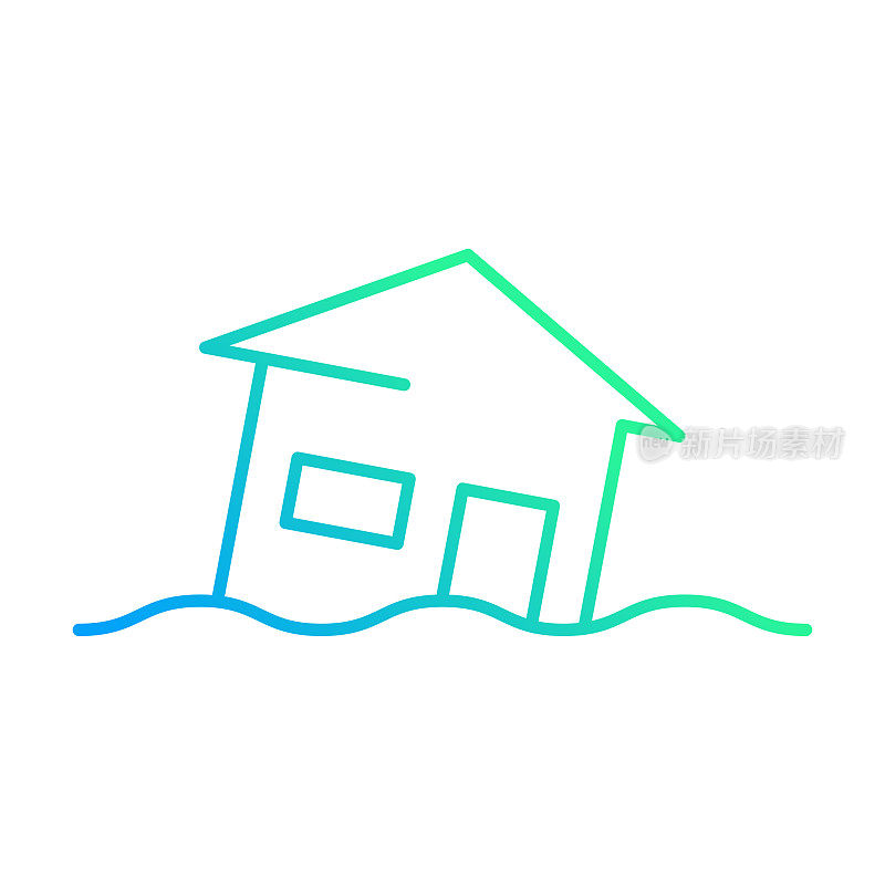洪水灾害梯度线图标。Icon适用于网页设计、移动应用、UI、UX和GUI设计。