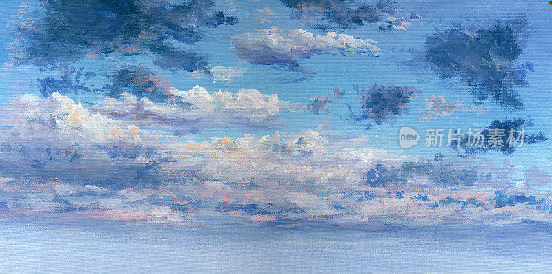 多云的天空，油画