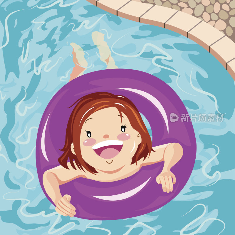 小女孩在游泳池里漂浮