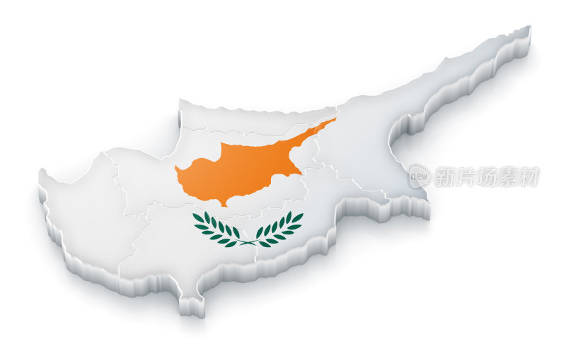 带有旗帜的塞浦路斯地图