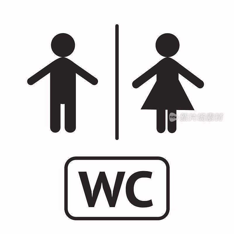厕所偶像:女士，男士。WC图标制作矢量