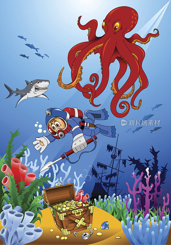 潜水员和章鱼