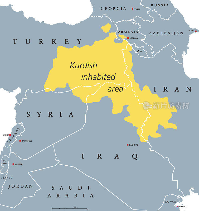 库尔德人居住区的政治地图