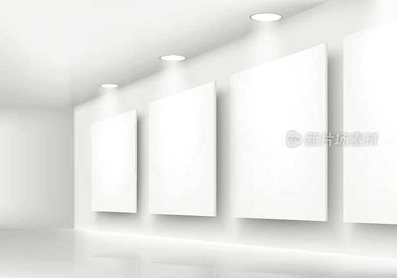 墙上有照明的空框架画廊