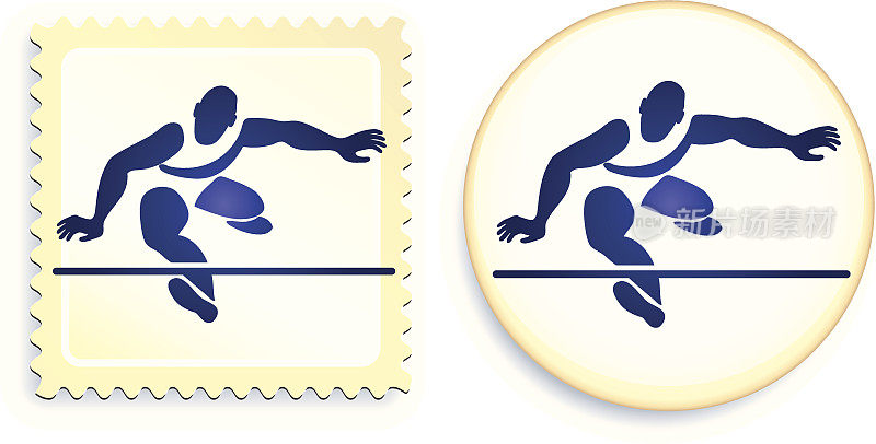 赛跑运动员跨栏邮票和按钮